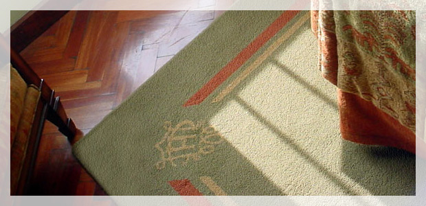 Duży dywan w odcieniach brązu z widocznymi efektami czyszczenia ekstarkcyjnego.